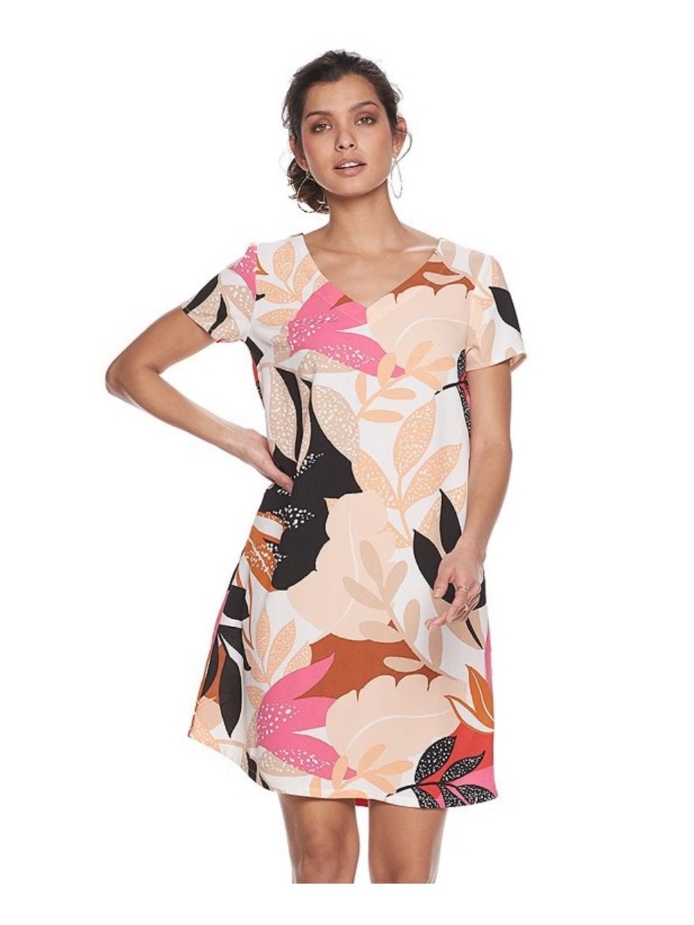 Apt. 9 Multicolor Abstract Leaf Print Dress - Pink, Black, Tan, Cream, Blue NWT